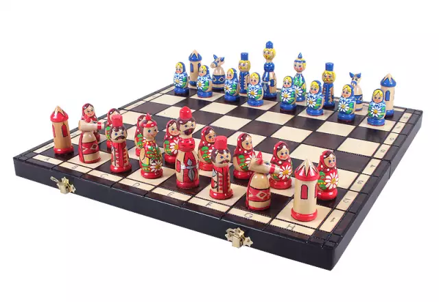 Babushka blauw houten schaakset - Afbeelding 2