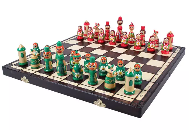 Babushka blauw houten schaakset - Afbeelding 3