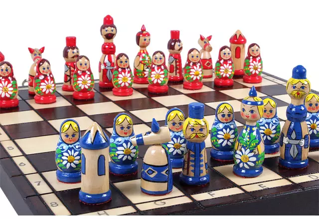 Babushka blauw houten schaakset - Afbeelding 8